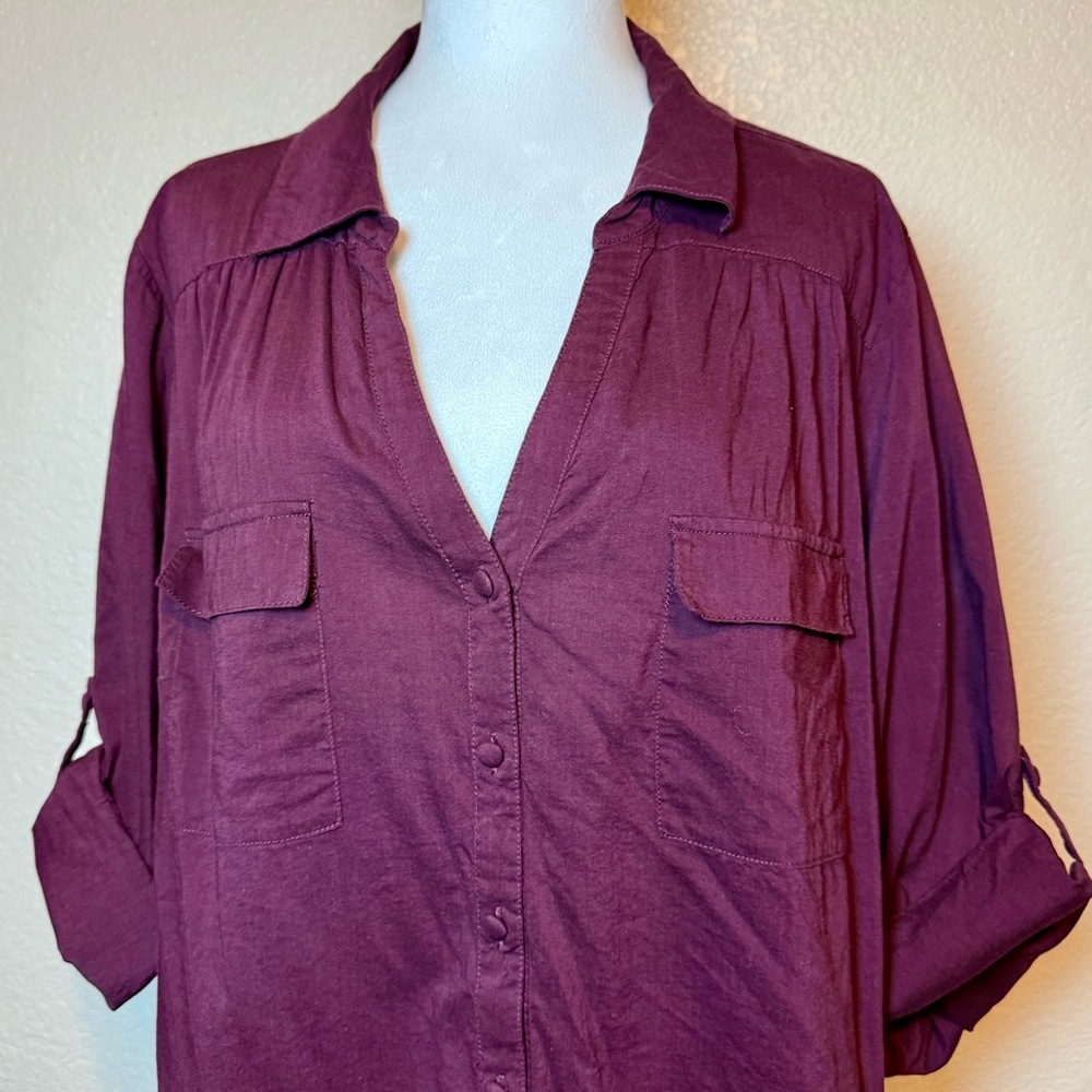 Torrid Cotton Blend Split Neck Button Up Blouse G… - image 3